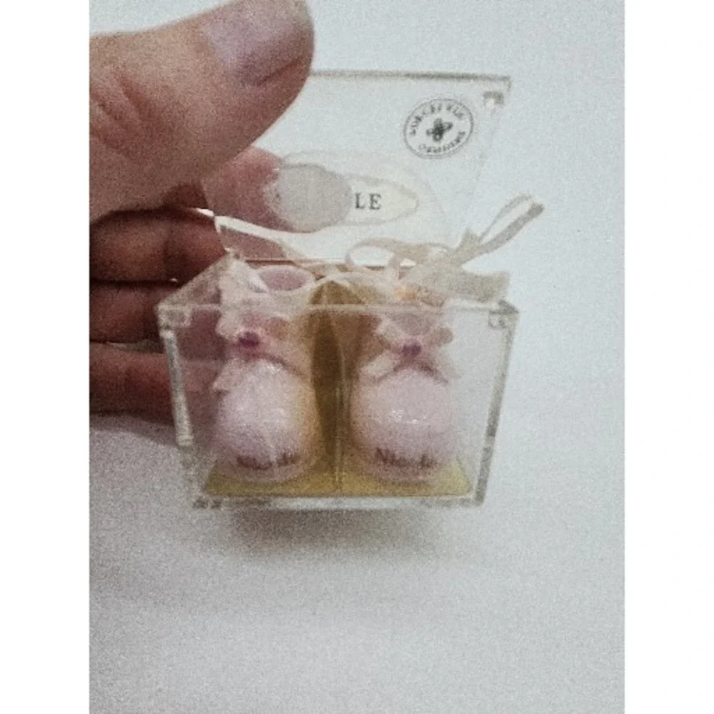 Genuine‎ Porcelain Pair Miniature Pink Baby Shoes Monogram Nicole Russ Berrie
